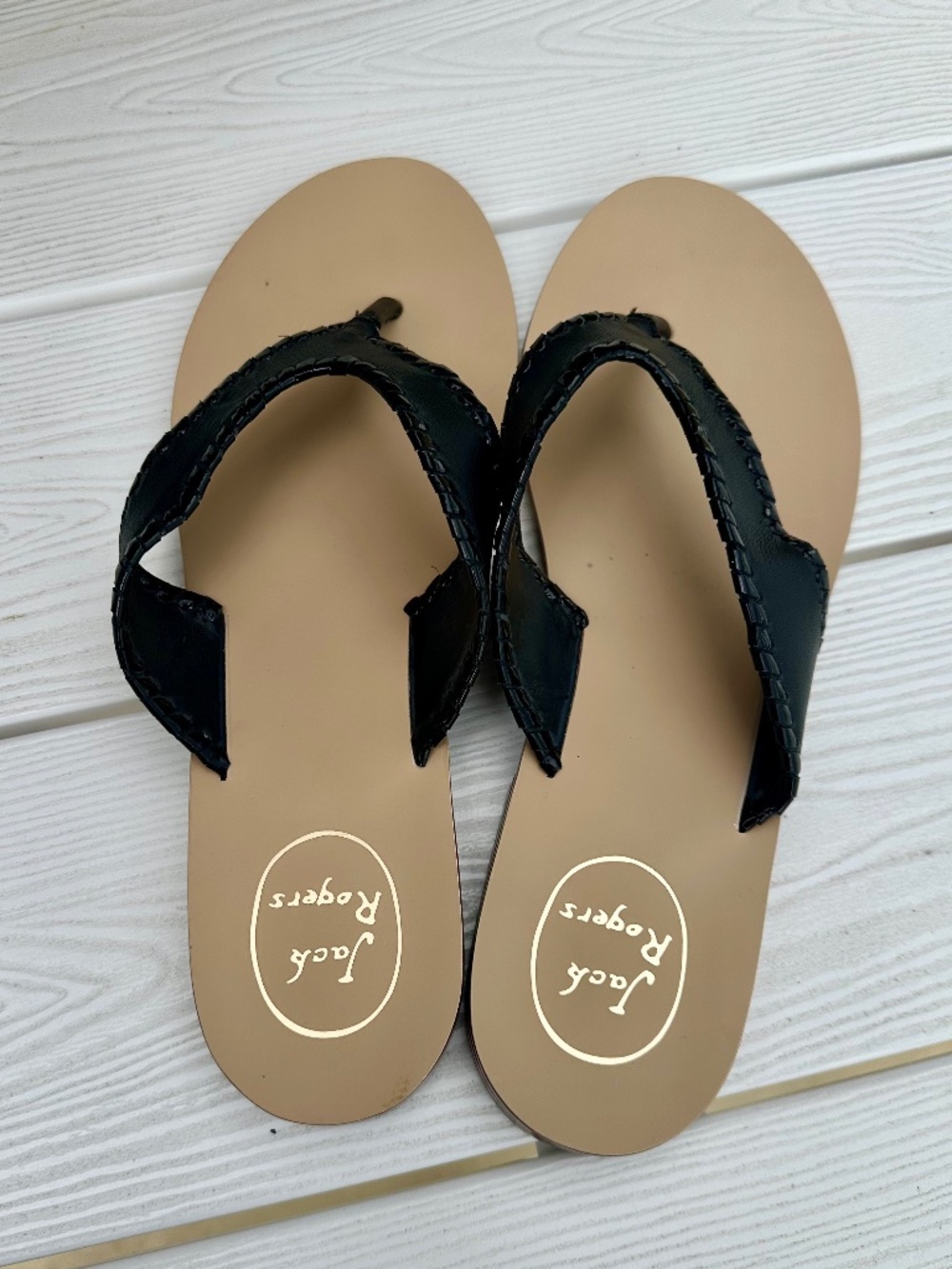 NEW Jack Rogers "Black Jacks" Whipstitch Flat Sandals, Size 9.5